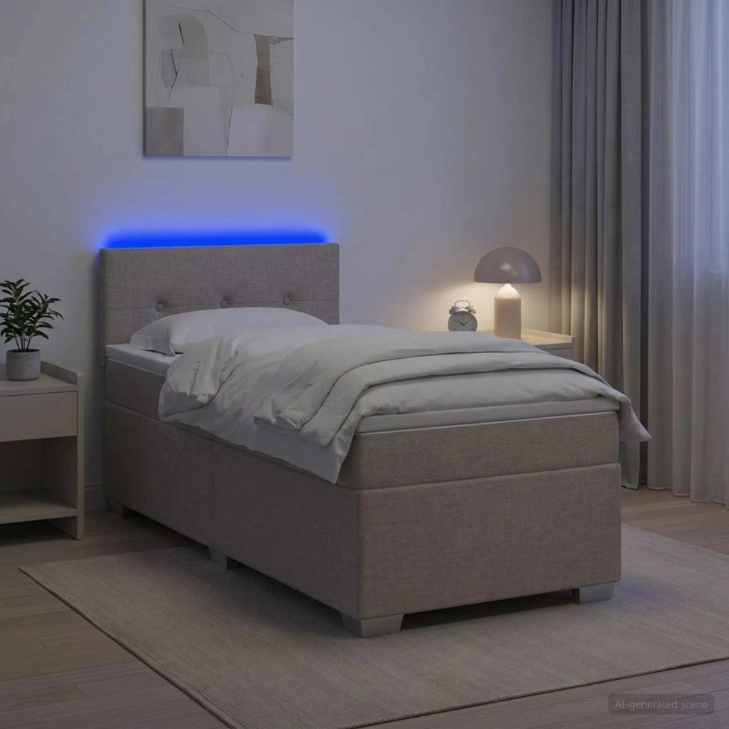 Letto con Box Spring, Materasso e LED Tortora 80 x 200 cm 3451816