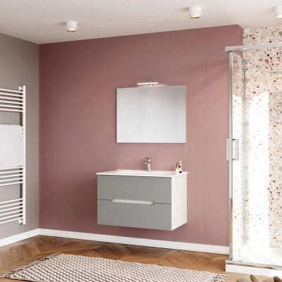 Mobile bagno sospeso 80 rovere bianco e tortora con lavabo e specchio  Iris