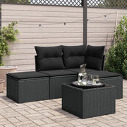 Set Divani da Giardino 5 pz con Cuscini in Polyrattan Nero