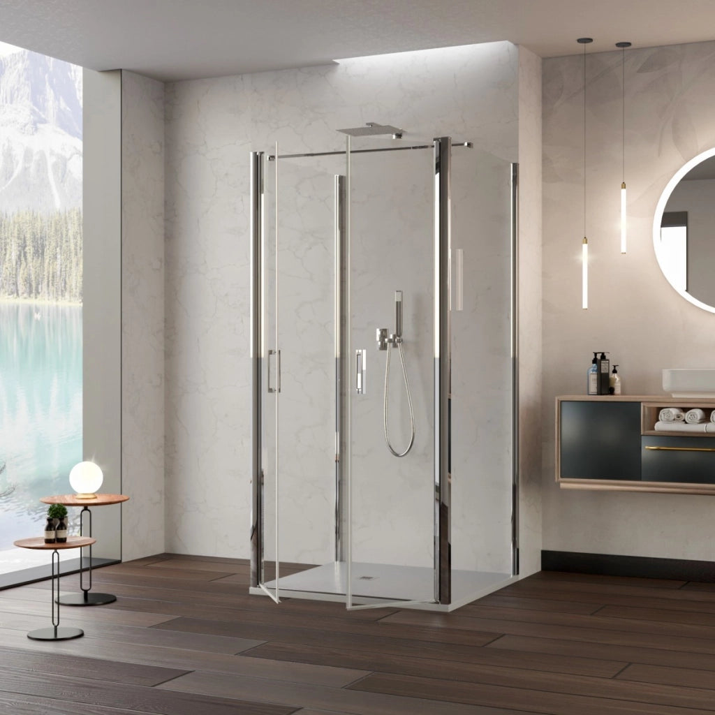Box doccia saloon tre lati senza profili trasparente 6mm h195 dobla, misura 80x100x80
