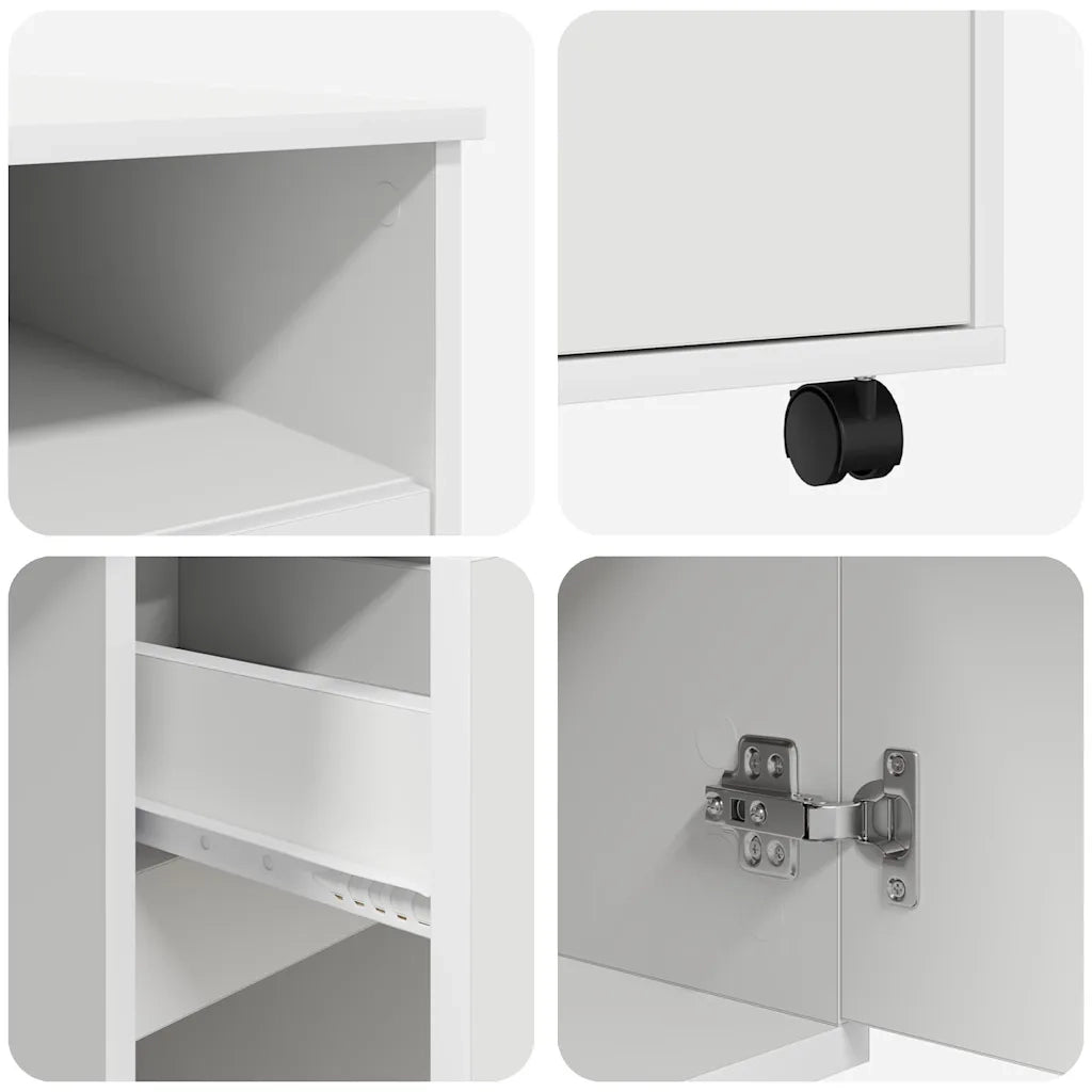 Scrivania | Tavolo da Ufficio con Ruote Bianco 91 x 50 x 77 cm Legno multistrato