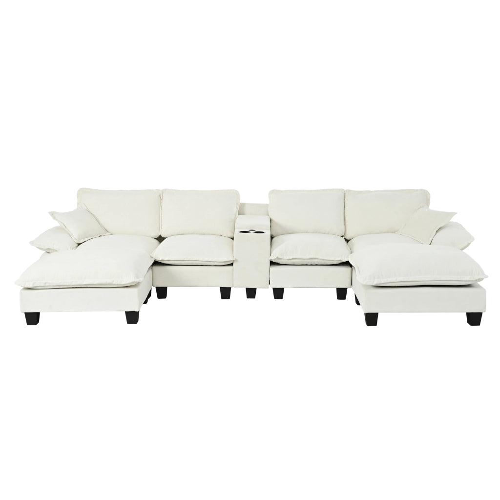 Divano Modulare U a 5 Posti con Ottomane, Contenitore e USB ¨C Xylo ¨C Chenille Beige
