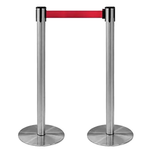 Coppia Colonnine Segnapercorso acciaio Base FLAT nastro 3 M - Nero