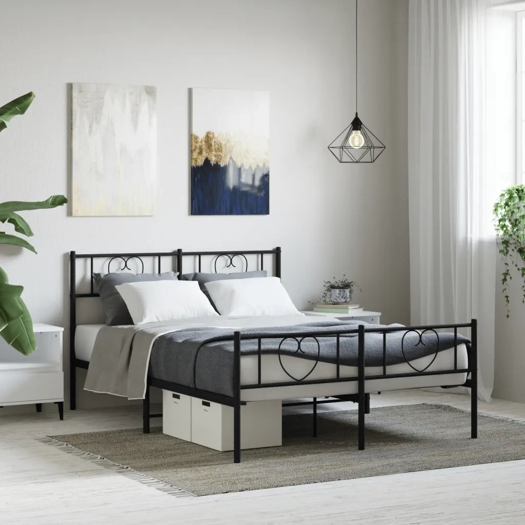 Letto matrimoniale | Letto per adulti | Giroletto senza Materaso con Pediera in Metallo Nero 160x200 cm
