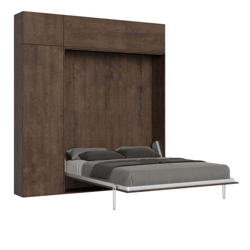 Letto a scomparsa 160 verticale Kentaro con colonna e pensili - Noce
