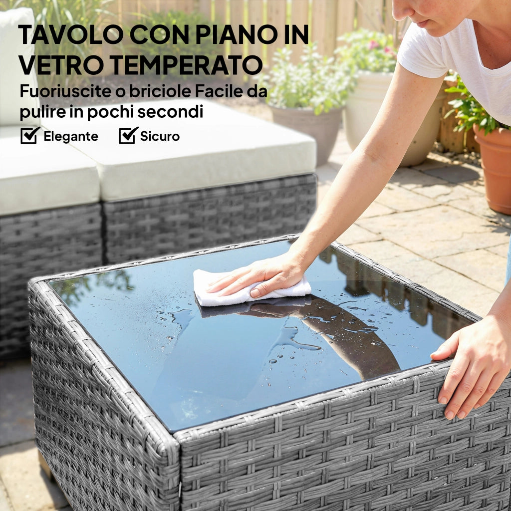 Set Giardino 6 Pezzi Rattan Acciaio ¨C Zephmum ¨C Divano Tavolino Cuscini Grigio