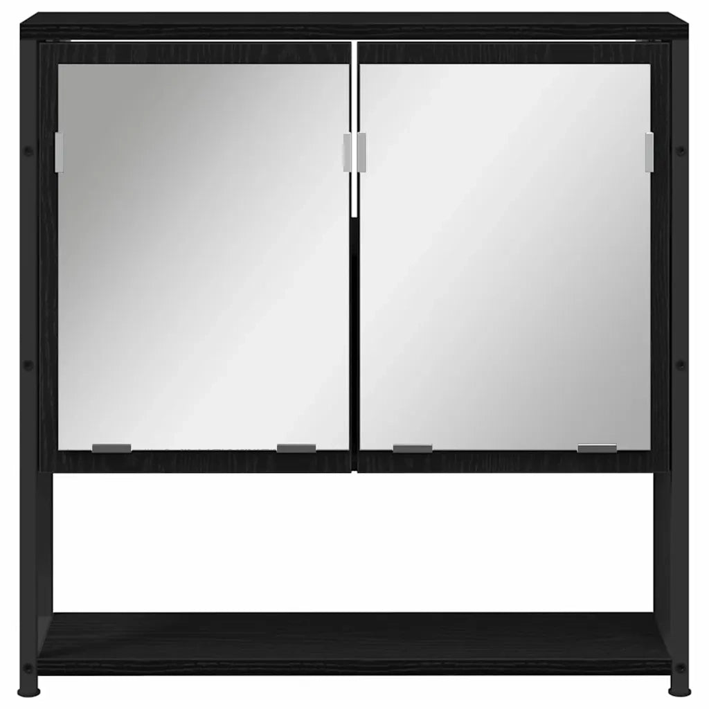 Mobiletto per specchio con porta-Armadietto a Specchio da Bagno Rovere Nero 60 x 16 x 60 cm