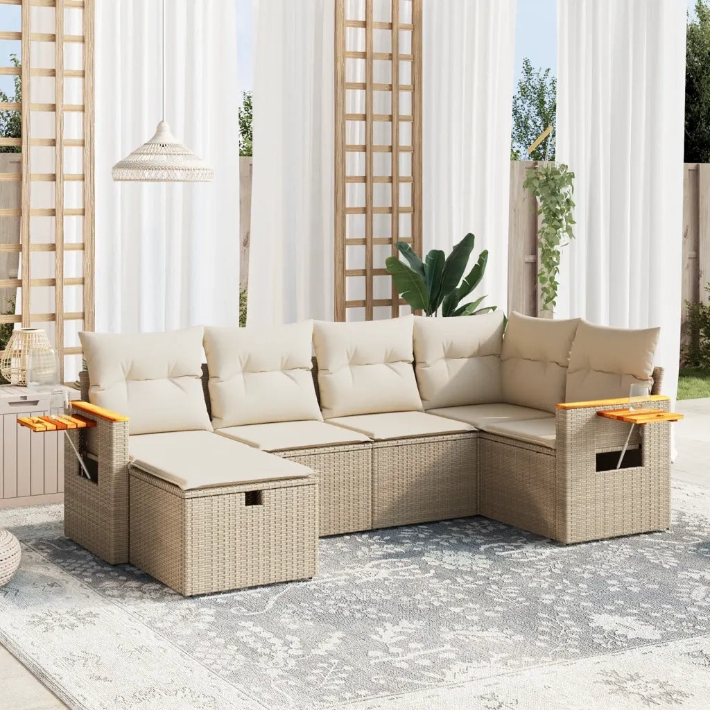 Set Divano da Giardino 6 pz con Cuscini Beige in Polyrattan