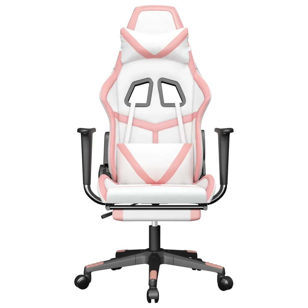 Sedia da Gaming | Sedia da e-sports con Poggiapiedi Bianco e Rosa in Similpelle