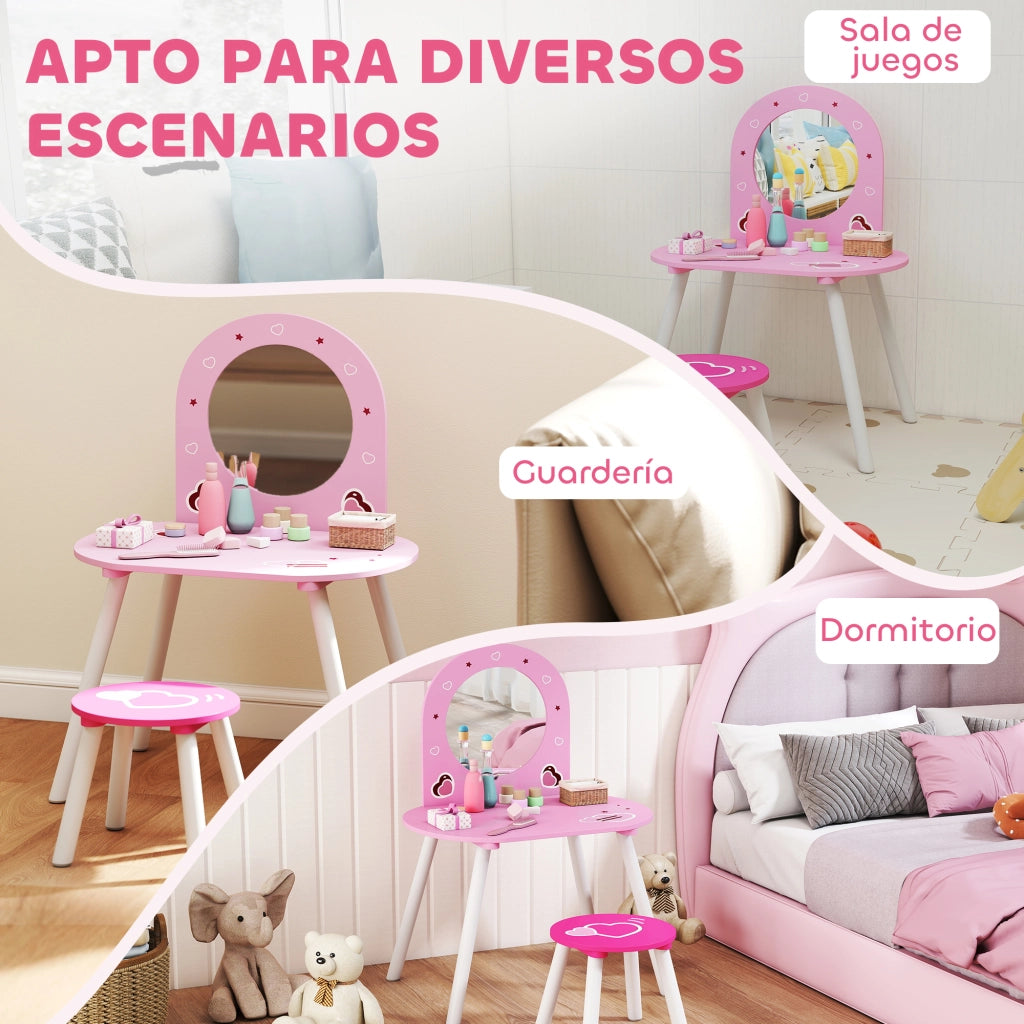 Tocador per Bambini con Specchio e Sgabello ¨C Minimal ¨C Rosa