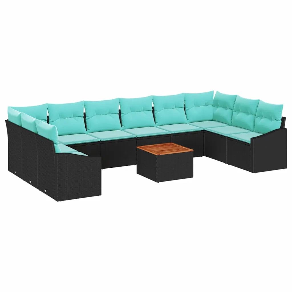 Set Divano da Giardino con cuscino 11 pcs Nero polyrattan 3347886