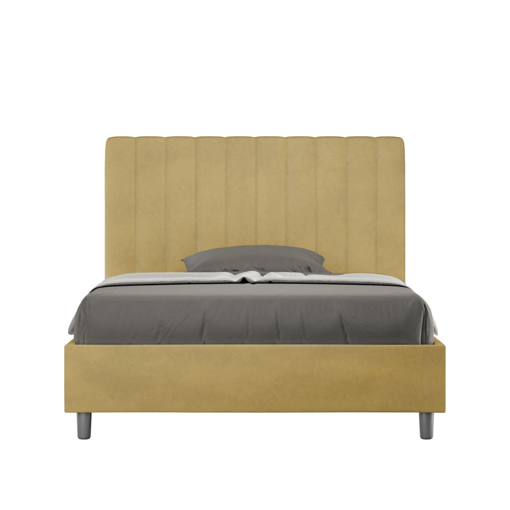 BS COM Letto una piazza e mezza con rete imbottito 120x210 microfibra ocra