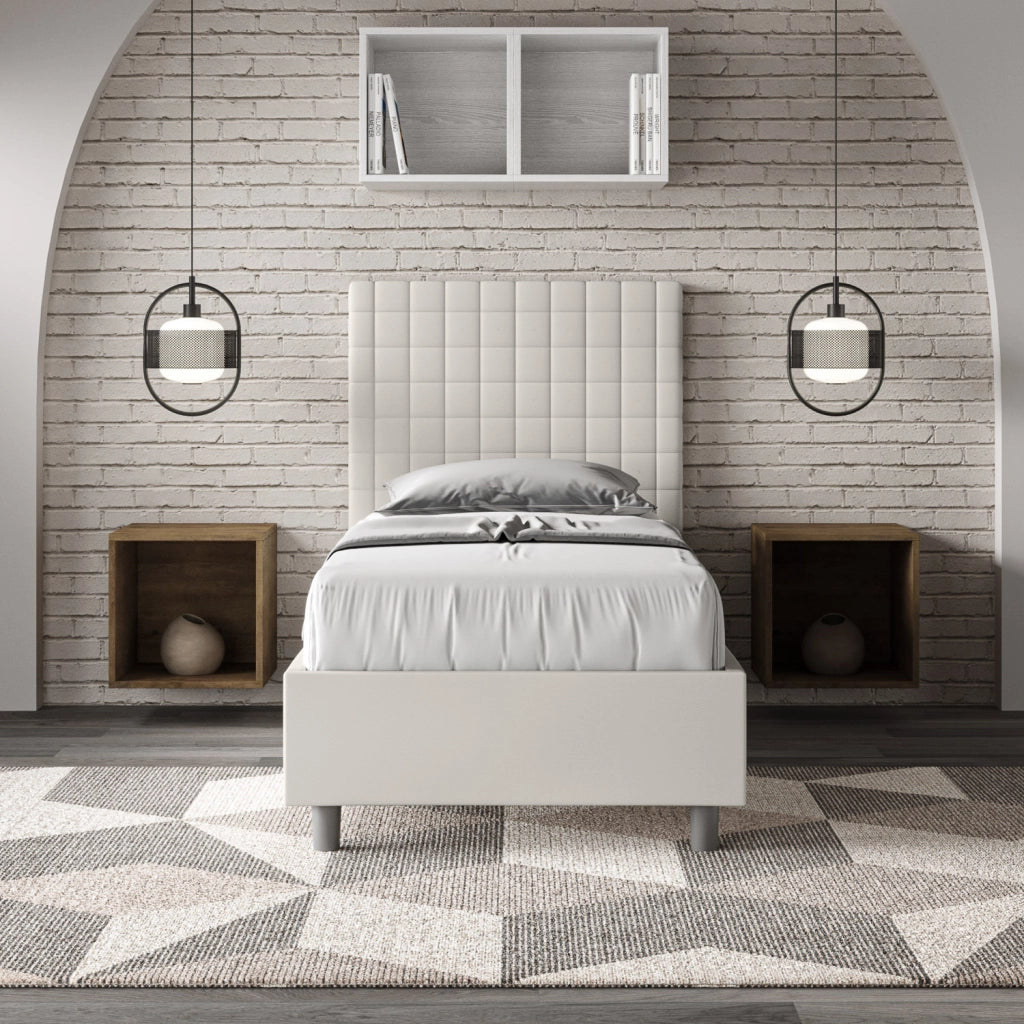 BS COM Letto singolo con rete imbottito 80x190 similpelle bianco
