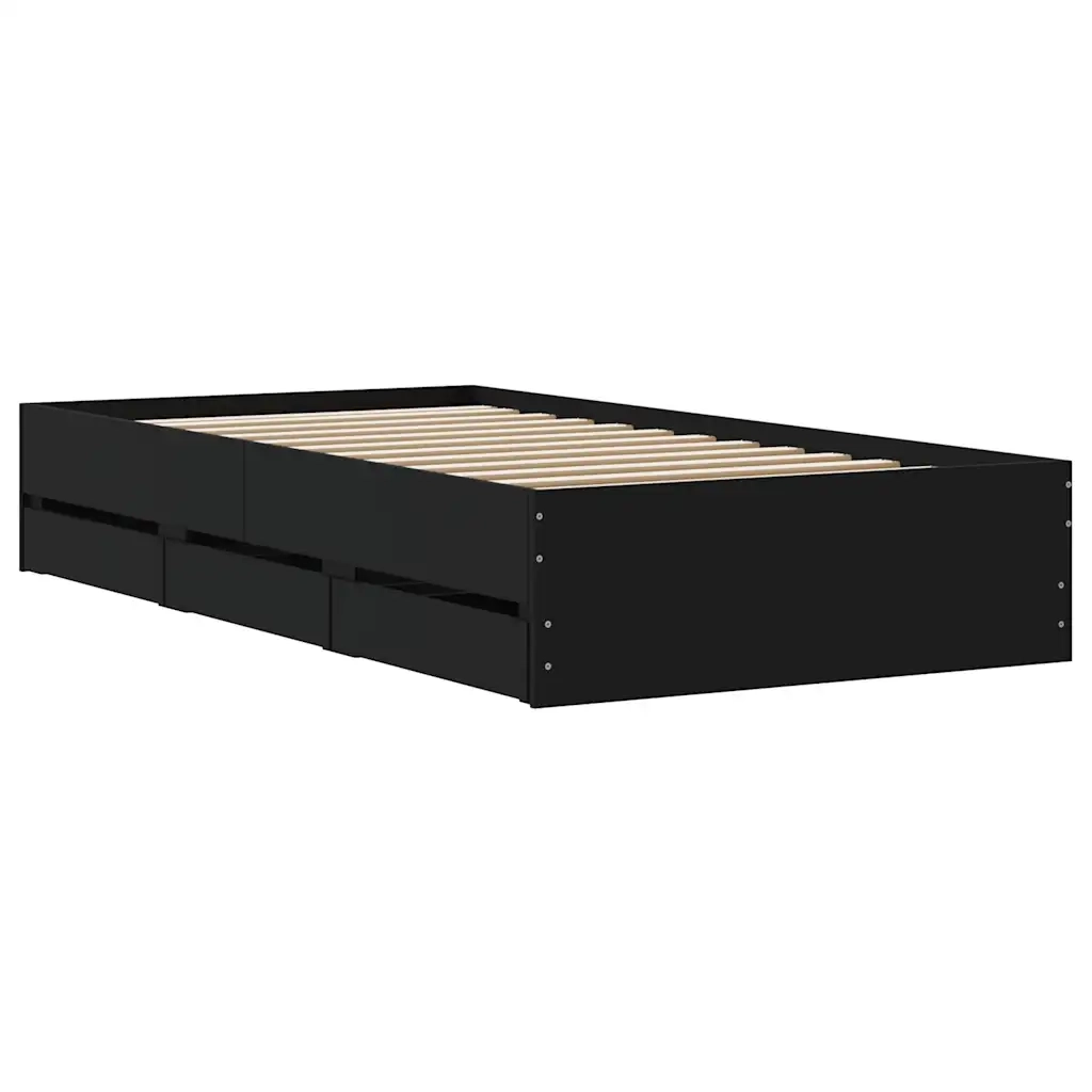 Giroletto con Cassetti Nero 90x190 cm in Legno Multistrato 3207323