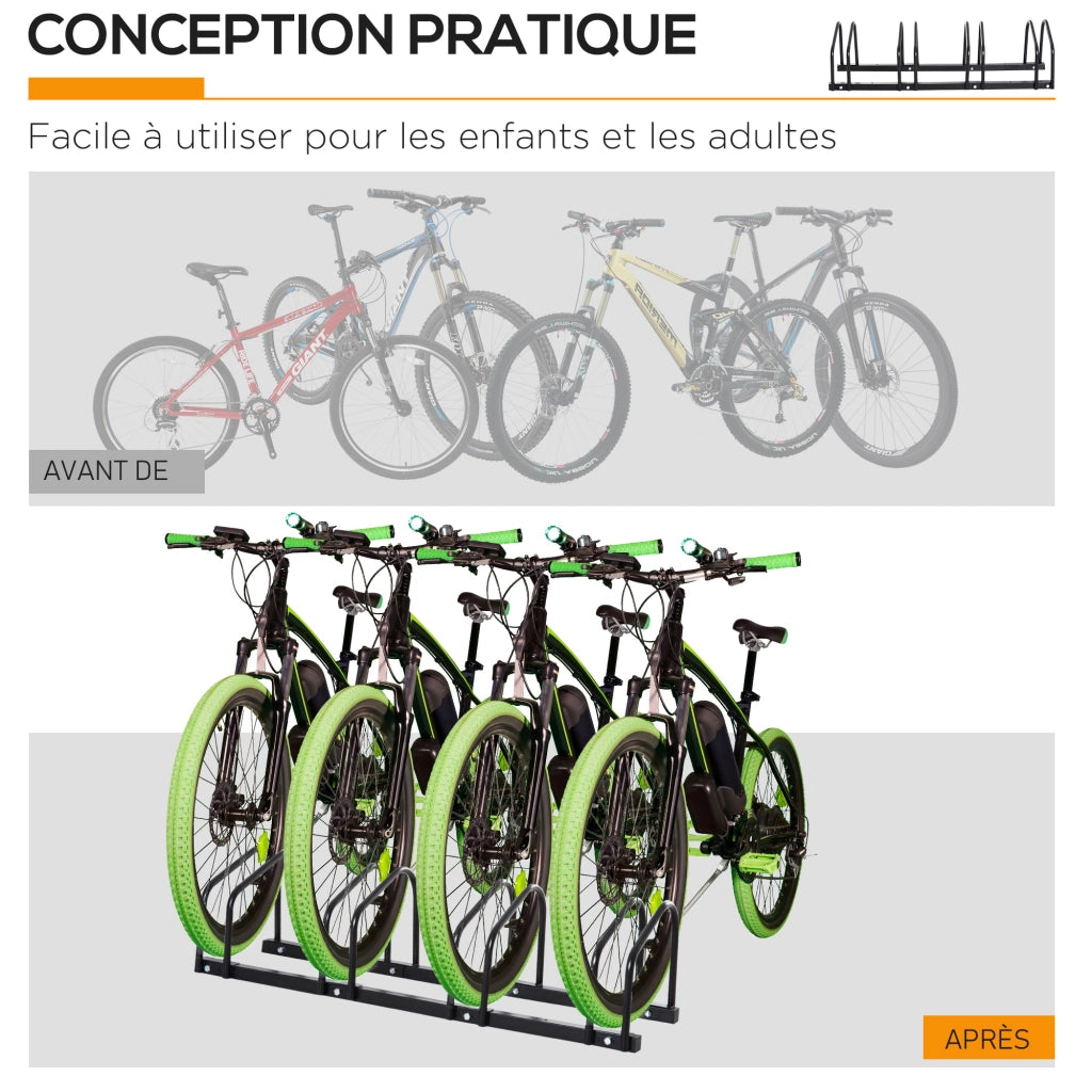 Supporto Biciclette 4 Posti ¨C Minimal ¨C 110x33x27 cm Acciaio Nero
