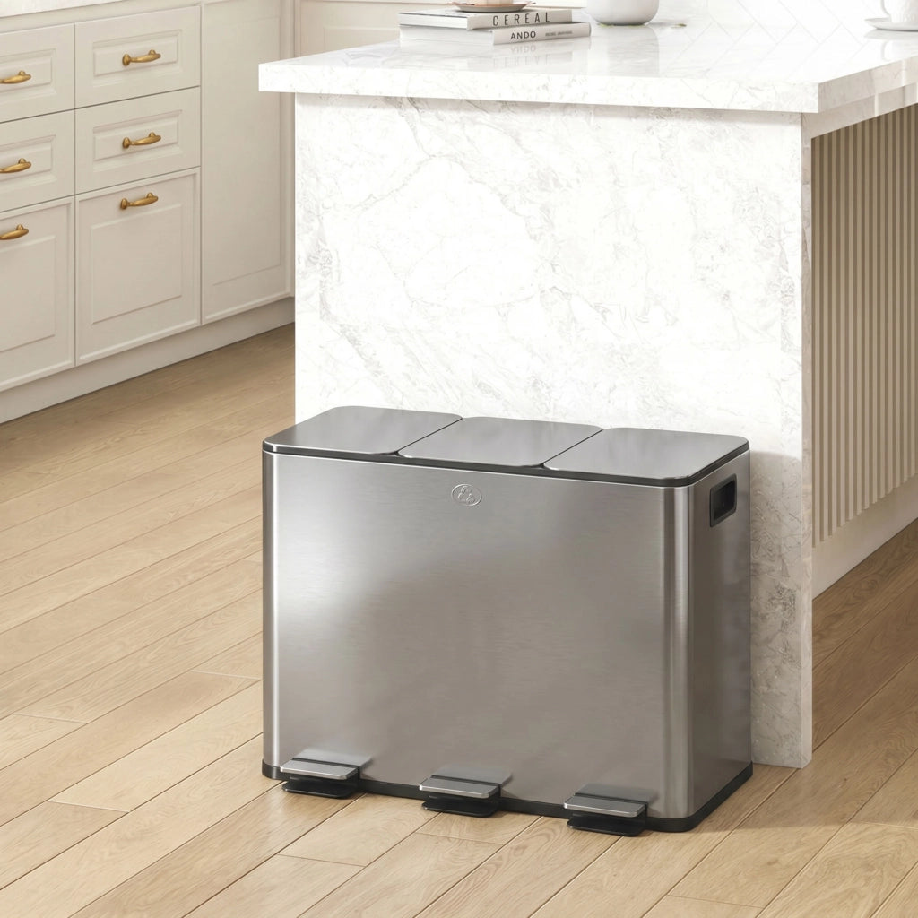 Pattumiera 3 Scomparti 20L ¨C Xylo ¨C Acciaio Inox Anti-Impronte Soft-Close