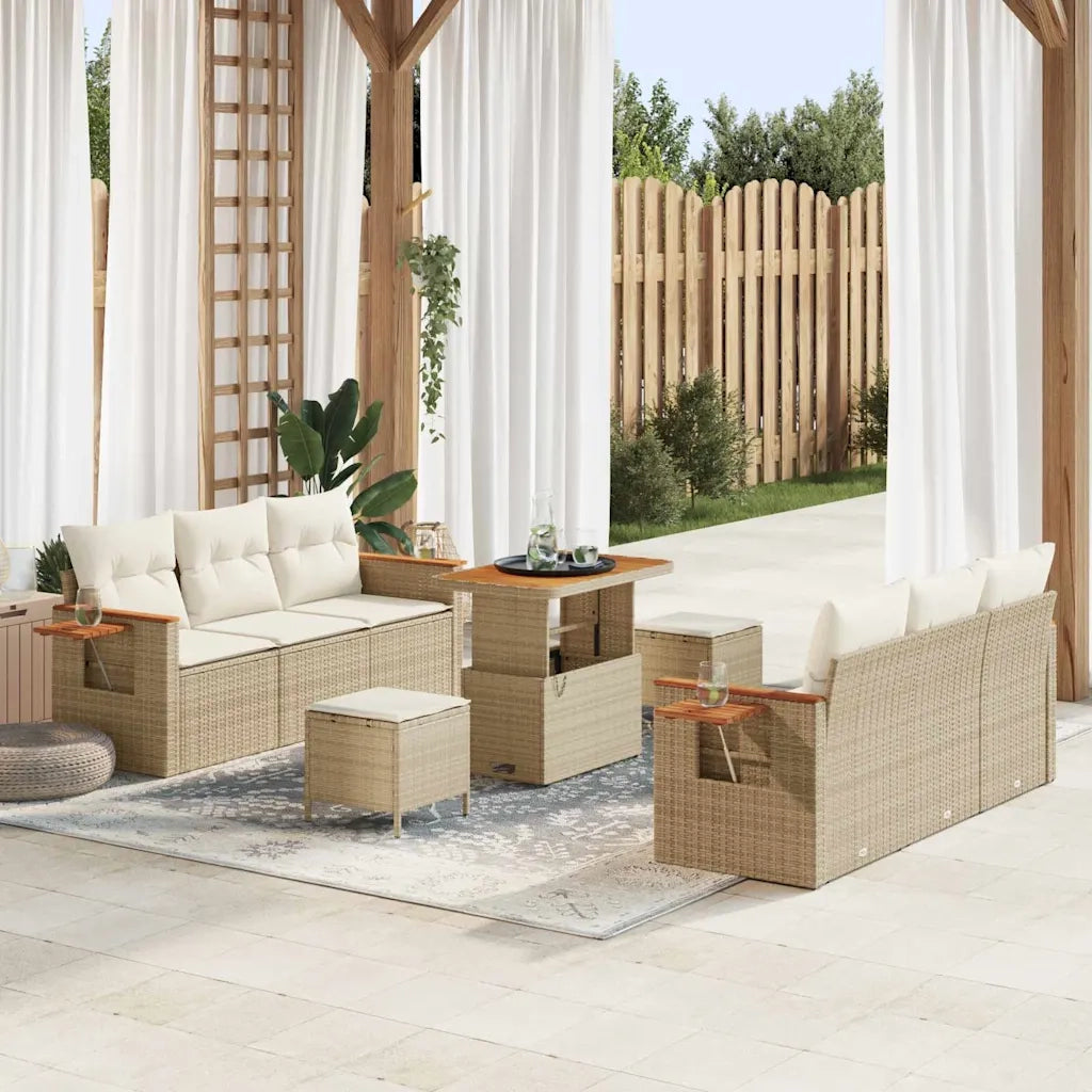 Set Divano da Giardino 11 pcs Beige e Crema polyrattan