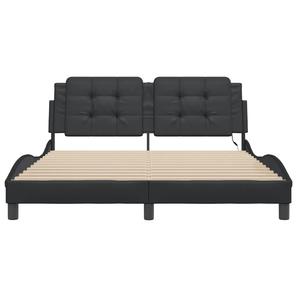 Letto matrimoniale | Letto per adulti | Giroletto con LED senza Materasso Zadar Nero 160x200 cm