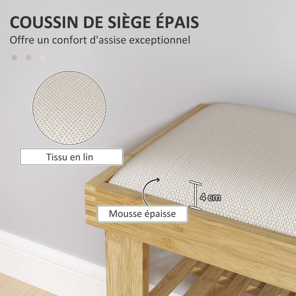 Scarpiera in Bamb¨´ 3 Livelli ¨C Minimal ¨C Crema e Legno Naturale 60x29x49