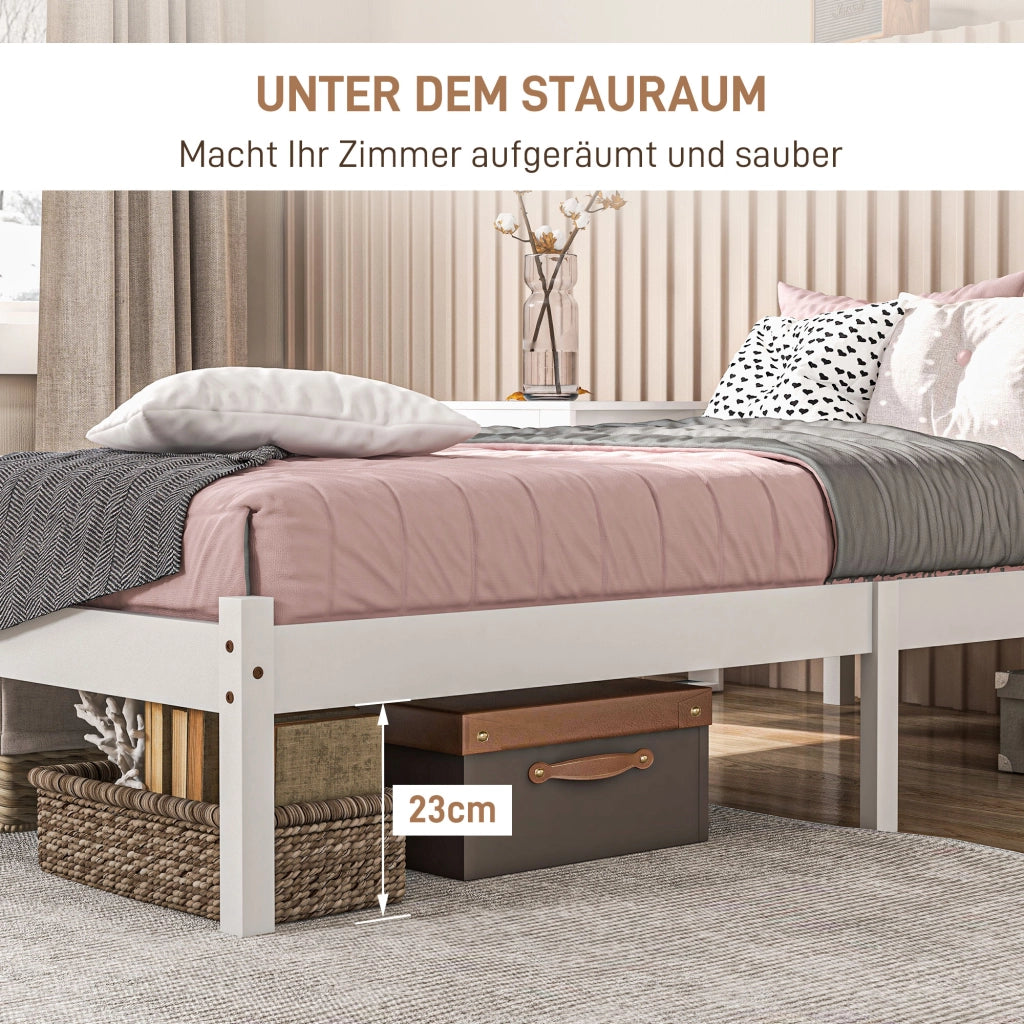 Letto singolo con testiera e rete a doghe ¨C zephmum ¨C in legno di pino bianco 208x96x70 cm