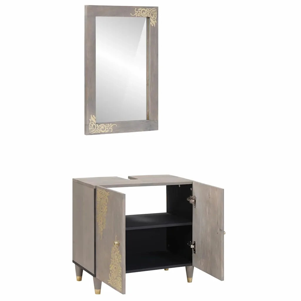 Set di Armadi da Bagno | Armadio da bagno 2 pz Grigio Legno di mango massello
