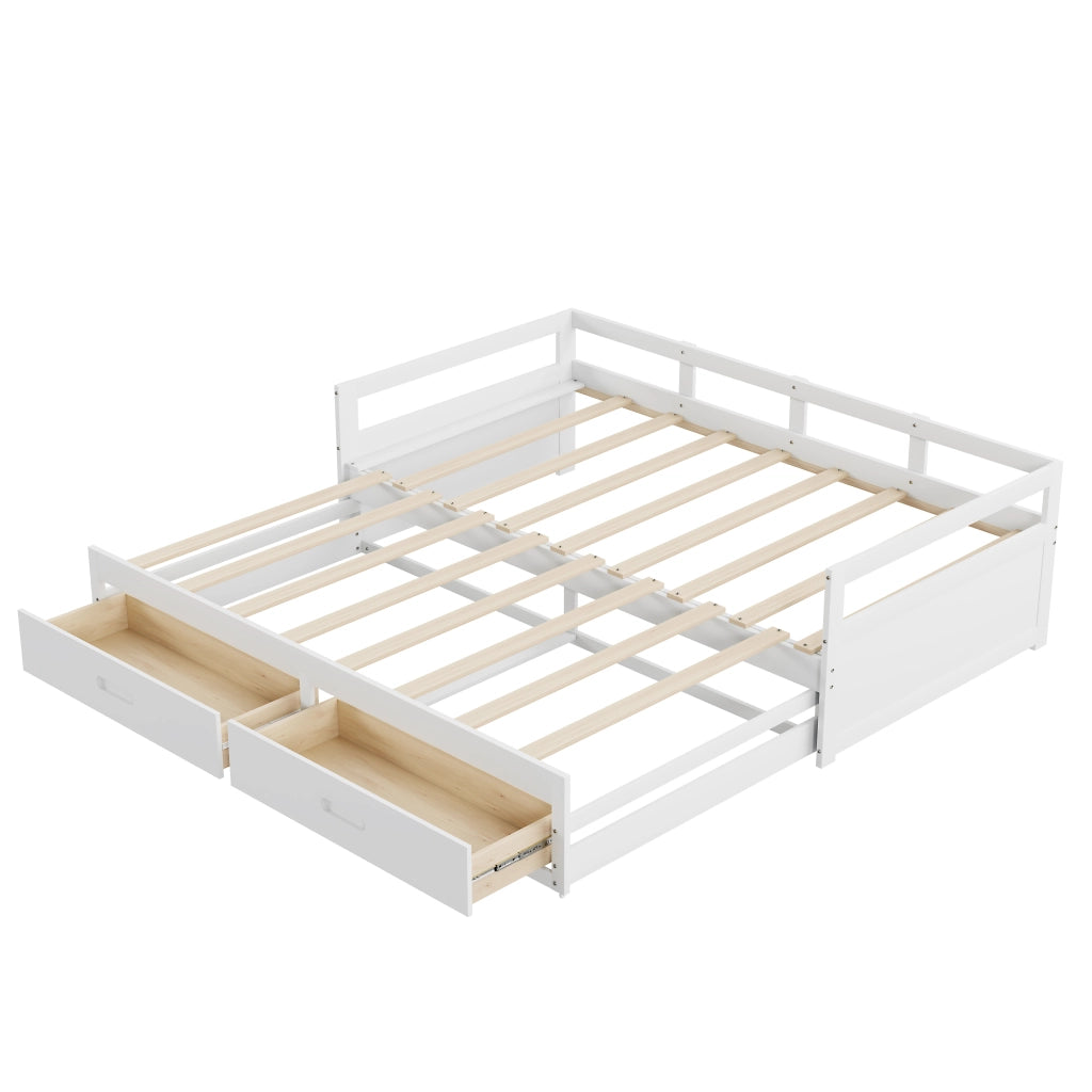 Letto Singolo Estraibile con Cassetti e Doghe ¨C MINIMAL ¨C Pino Bianco 90x200 cm