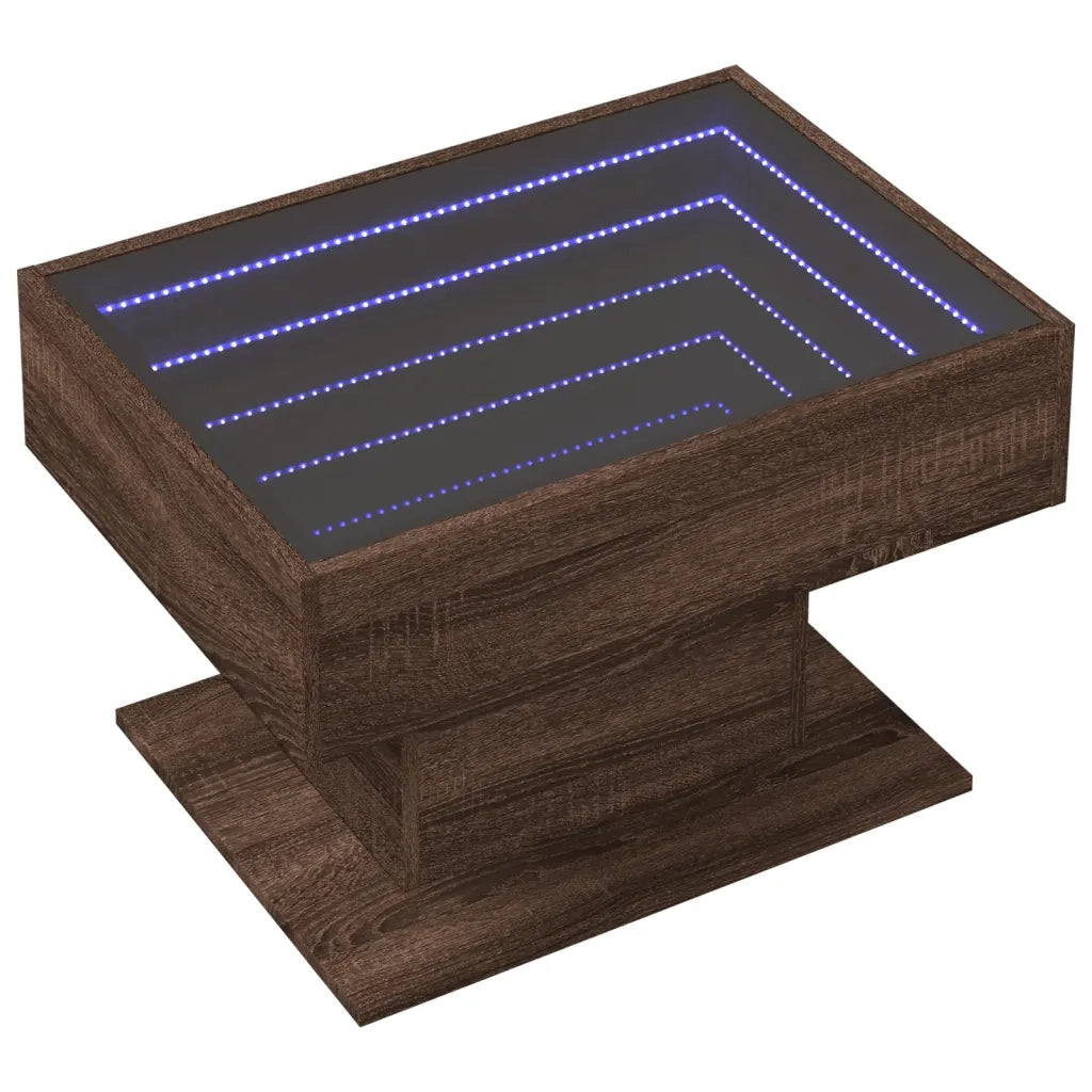 Tavolino Salotto con LED-Tavolino da soggiorno-Tavolo Rovere Marrone 70x50x45 cm Multistrato