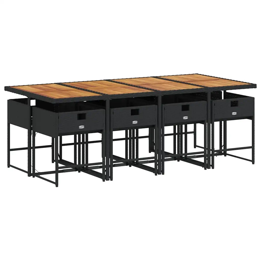 Set da Pranzo da Giardino 9 pz con Cuscini Nero in Polyrattan 3211287