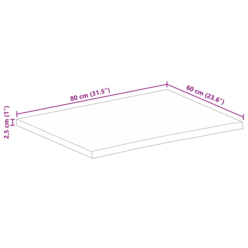 Piano Tavolo Bordi Vivi 80x60x2,5 cm in Legno Massello di Mango 370452