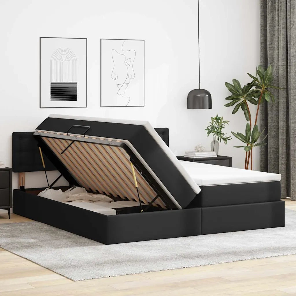 Letto con Contenitore Nero 180 x 200 cm Pelle Sintetica