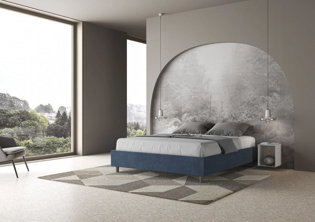 Letto Matrimoniale Sommier 160x200 cm con Rete e Contenitore Azelia Blu