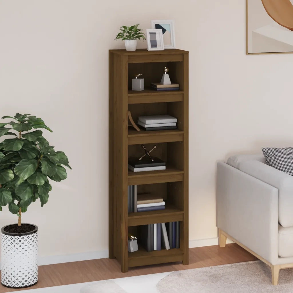 Libreria-Scaffale per Libri-Mobile di Stoccaggio Marrone Ambra 50x35x154 cm in Legno Massello di Pino