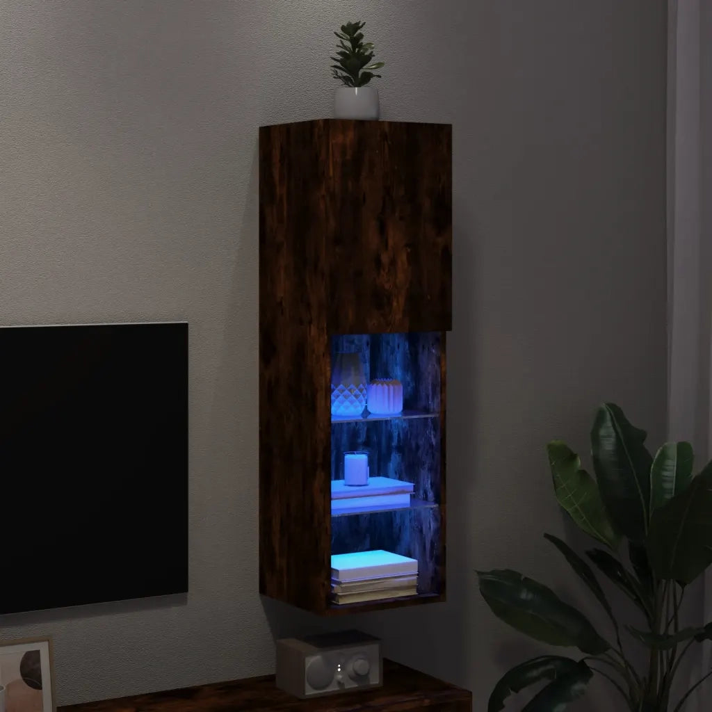 Mobile TV con Luci LED-Credenza TV-Console TV Rovere Fumo 30,5x30x102 cm