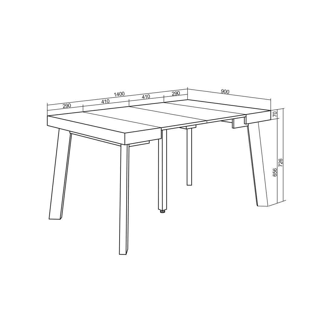 Consolle allungabile, 140x90x73cm, Per 6 persone, Gambe in legno, grigio cemento RF3033