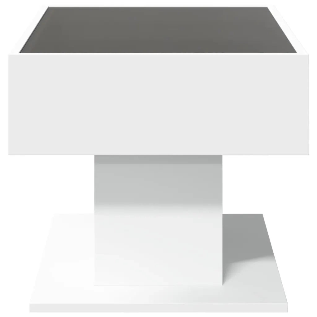 Tavolino Salotto con LED-Tavolino da soggiorno-Tavolo Bianco 70x50x45 cm Legno Multistrato