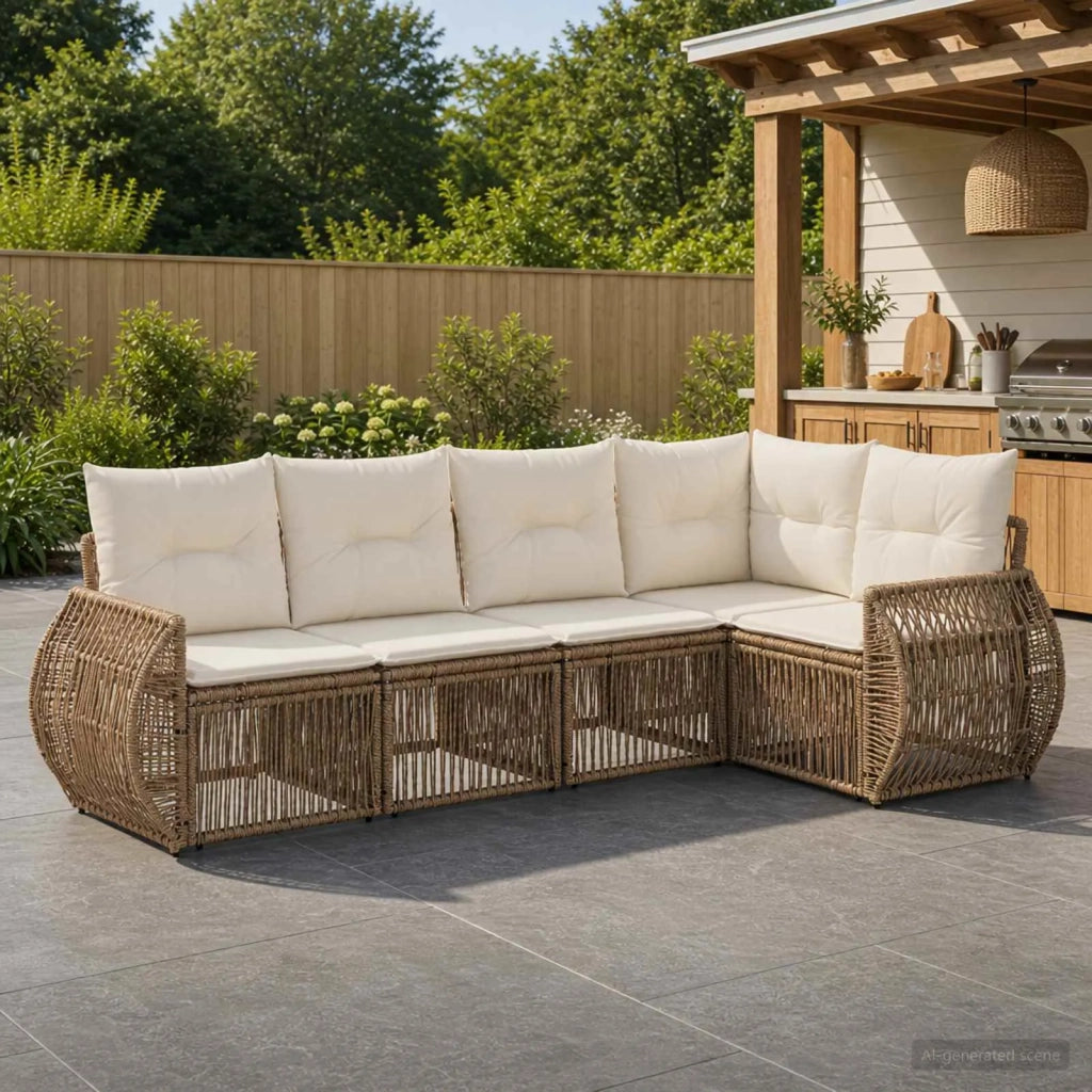 Set Divano da Giardino 5 pz Beige e Bianco Crema polyrattan 3435417