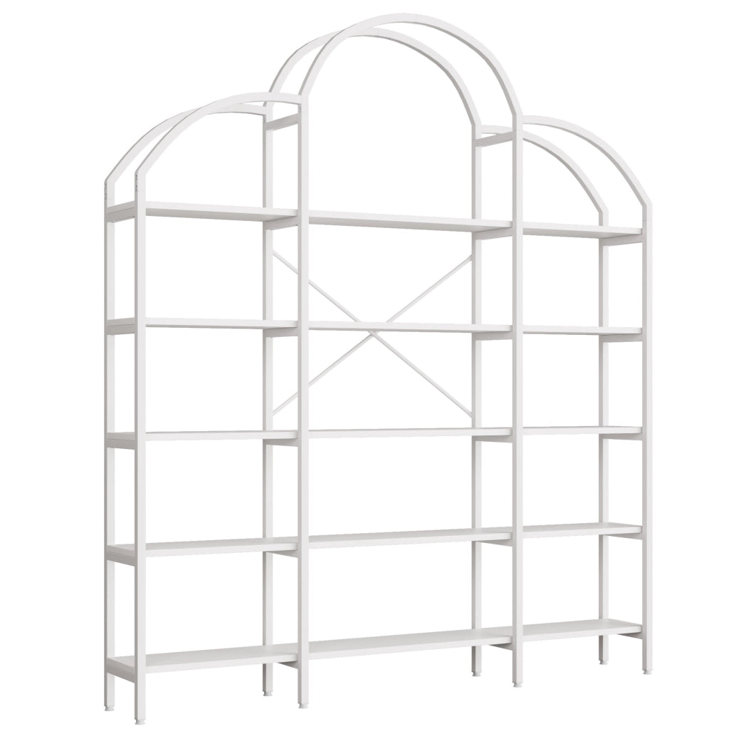 Scaffale 170x26x190 cm a 5 ripiani con decorazione a nuvola in MDF e metallo bianco