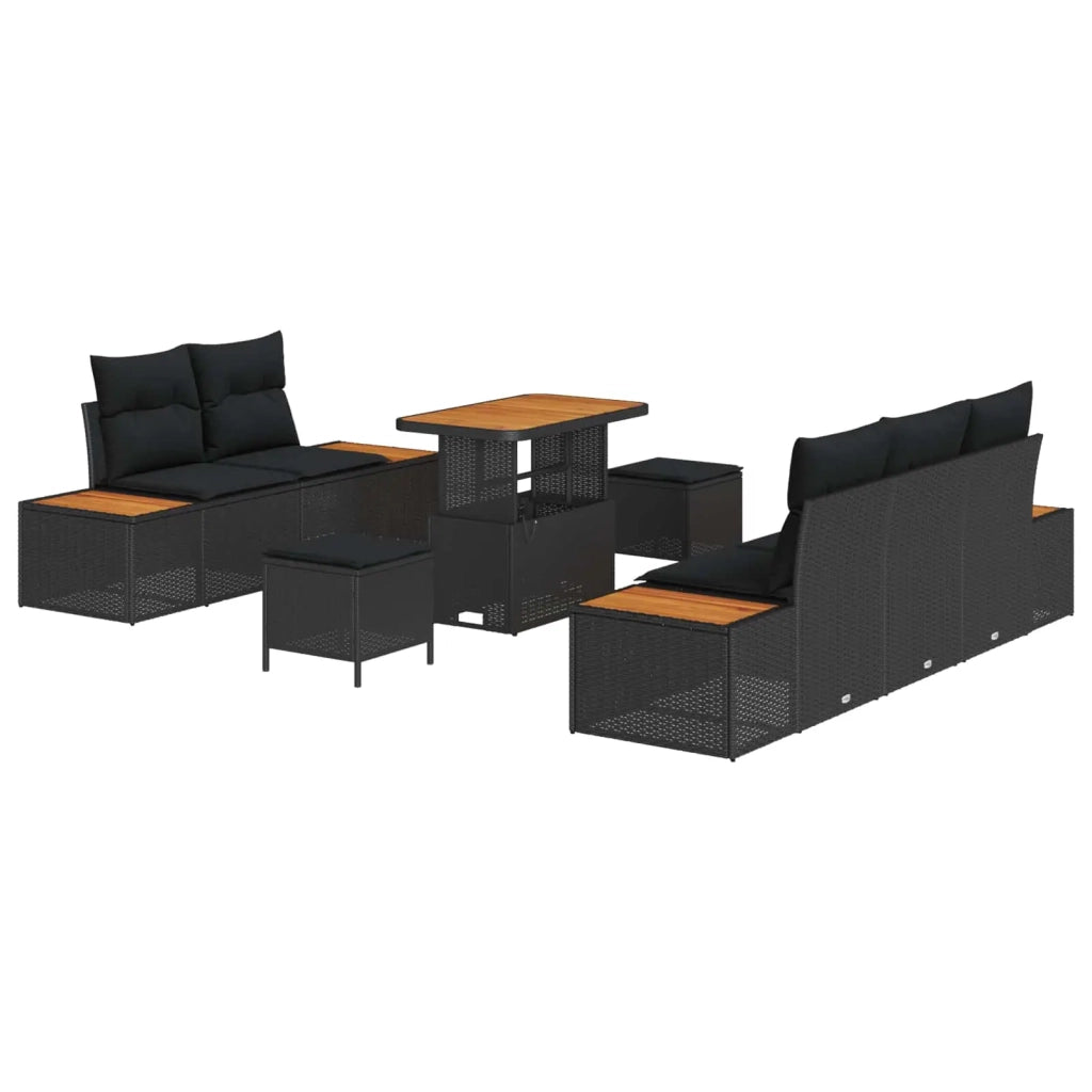 Set Divano da Giardino con cuscino con archiviazione 8 pcs Nero