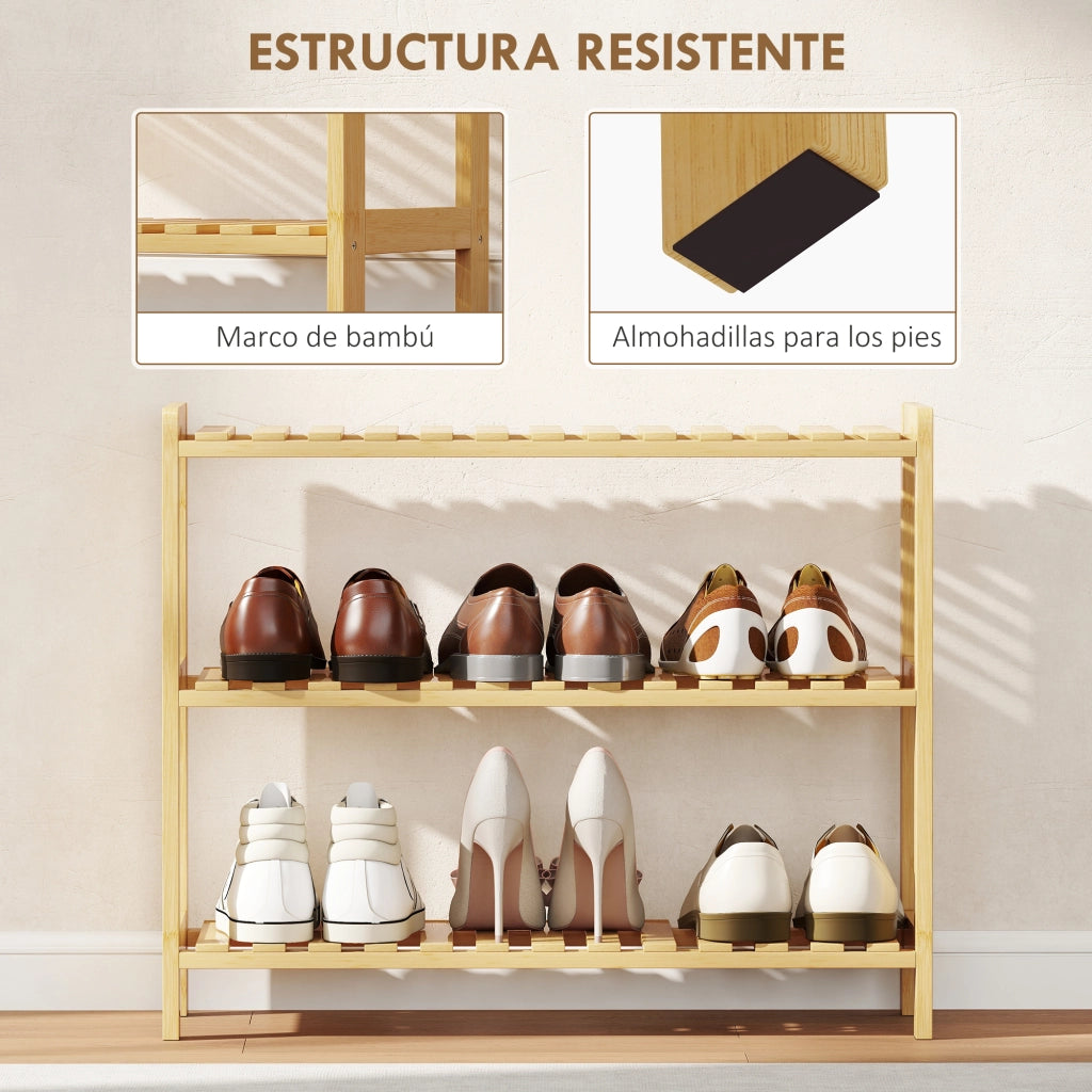 Scarpiera 3 Ripiani in Bamb¨´ per 9 Paia ¨C Minimal ¨C 70x26x57,5 cm Naturale