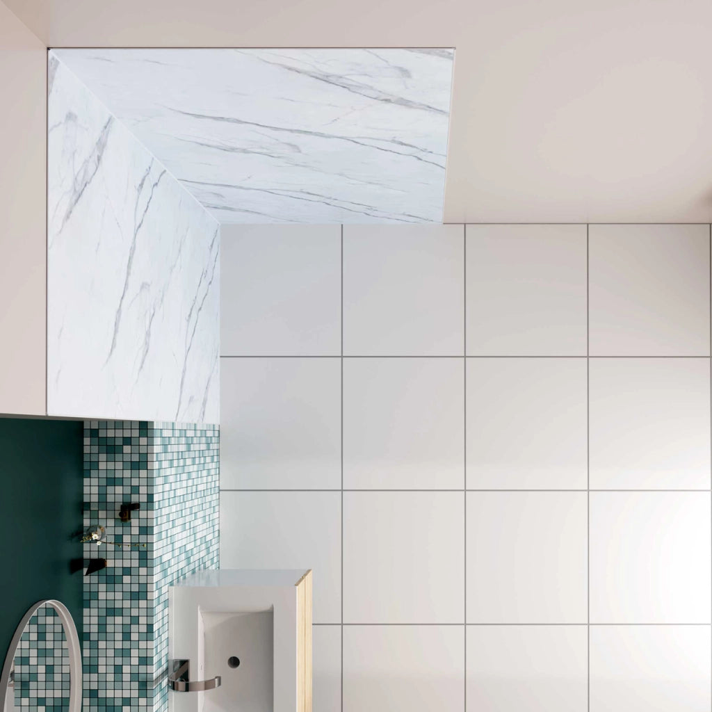 H.210 cm Pannello Doccia ad Angolo 100x100 cm Realizzato in Alluminio da 3 mm con Profili Finitura Bianco Alba per Rivestimento Parete Bagno