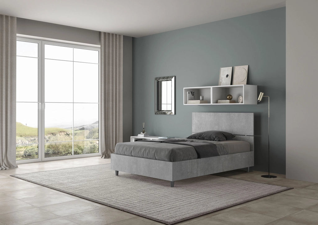 Letto 1 Piazza e Mezzo 120x200 cm con Rete Testata Dritta Demas Grigio
