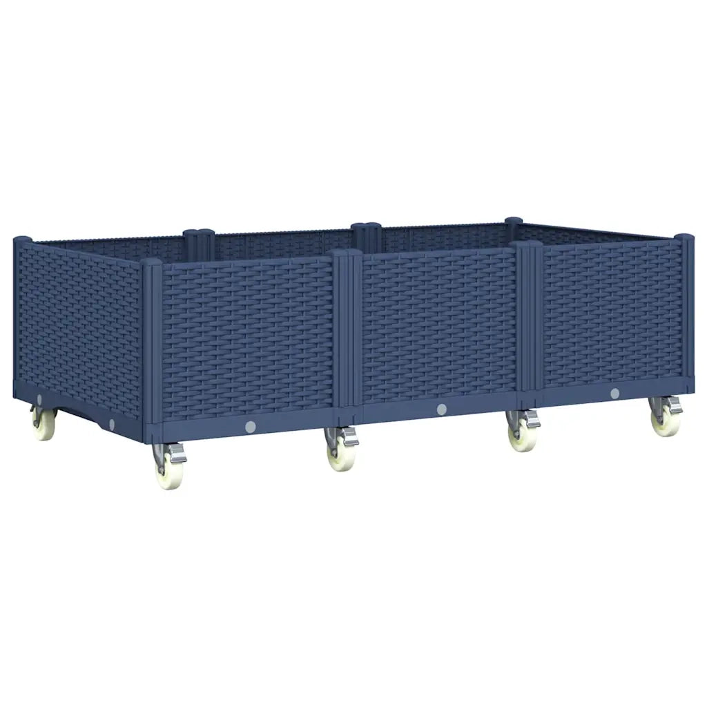 Fioriera | Cassetta per fiori | Vaso da Giardino con Ruote Grigio Blu 150x80x54 cm in PP