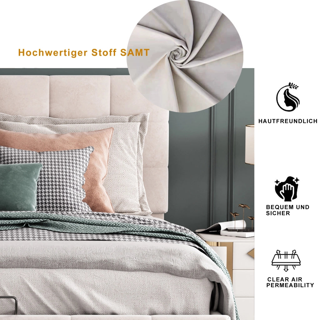 letto imbottito velluto crema 140 x 200 cm
