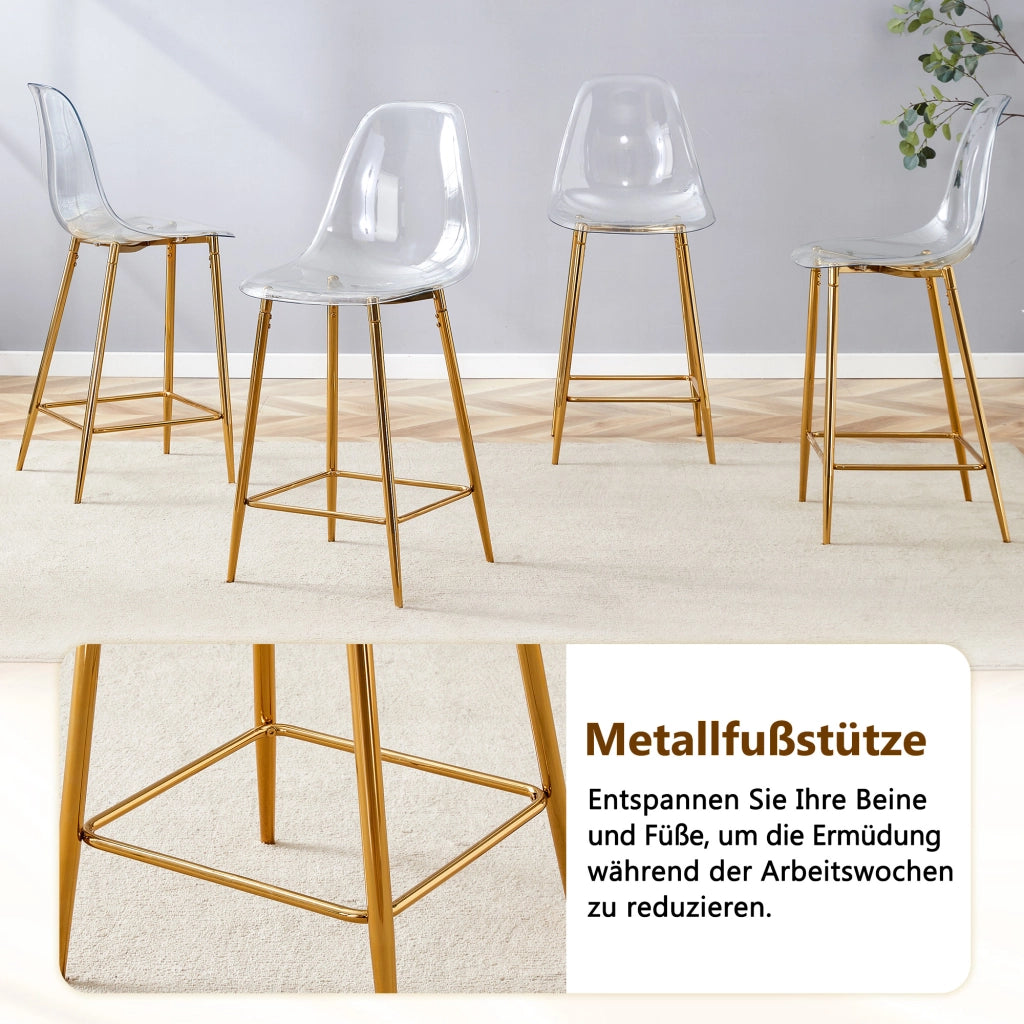 Set di 4 sgabelli da bar trasparenti con struttura in metallo argento/oro/nero, sedie dal design moderno per cucina, bar o sala da pranzo (solo sedie,