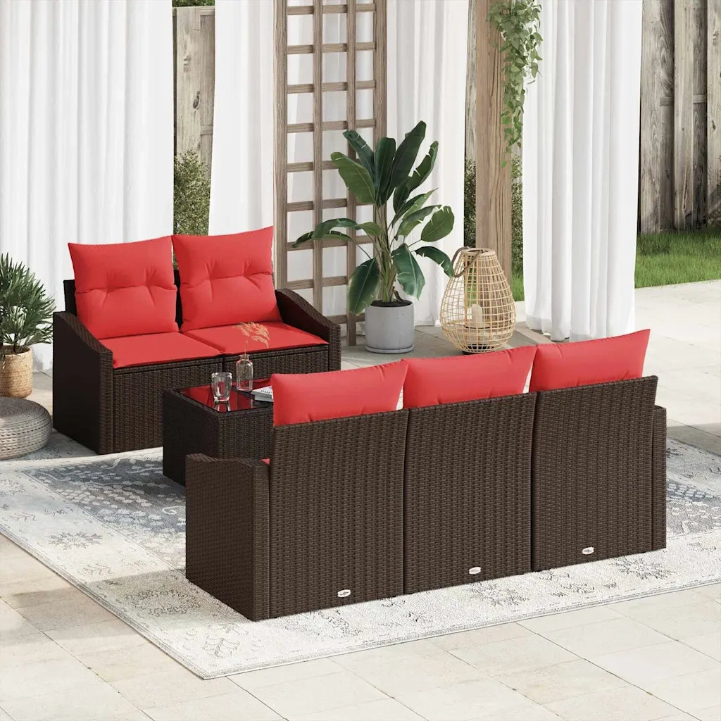 Set di divani 6 pz 3-Numero di posti Marrone e Rosso polyrattan 3346604