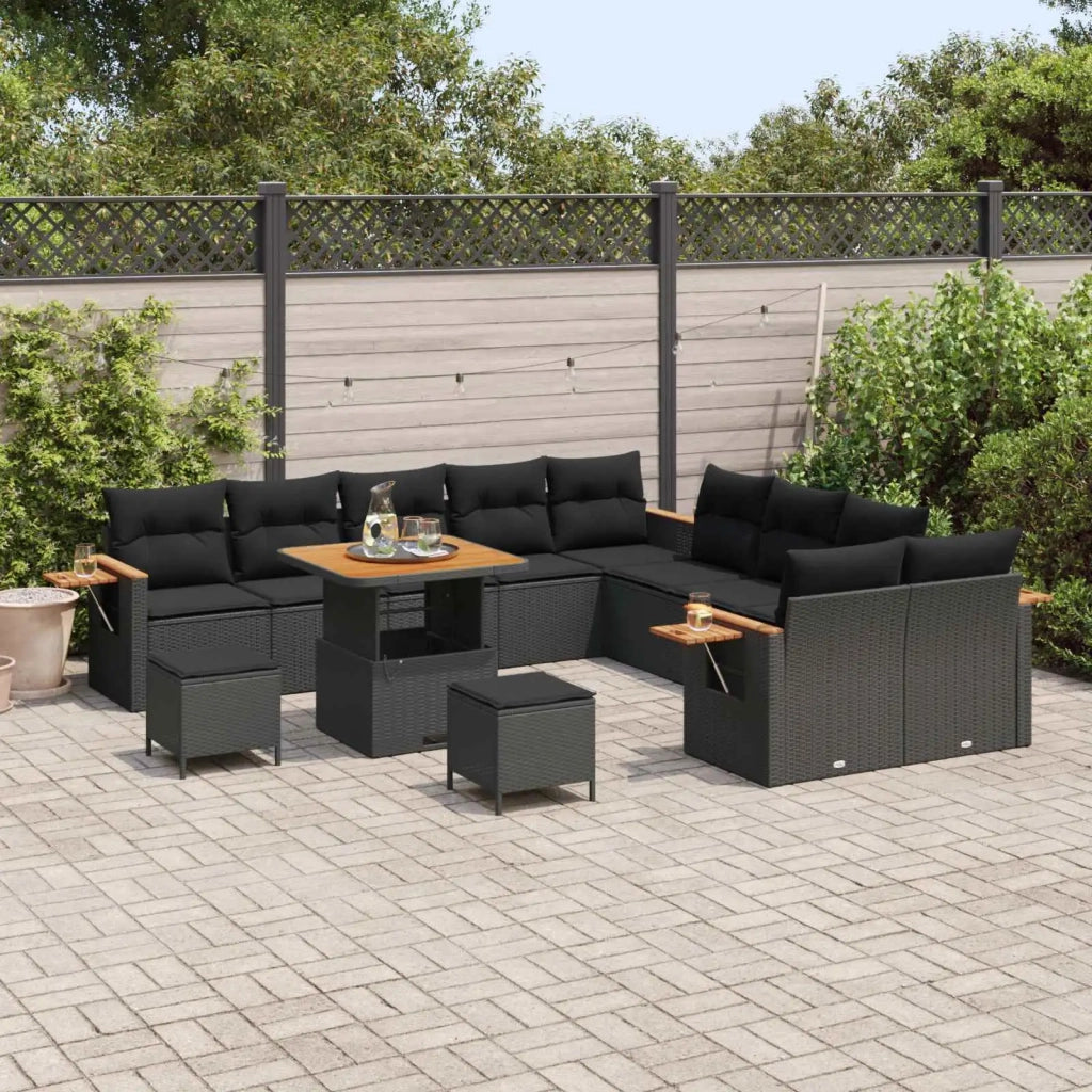 Set Divano da Giardino con cuscino 17 pcs Nero polyrattan