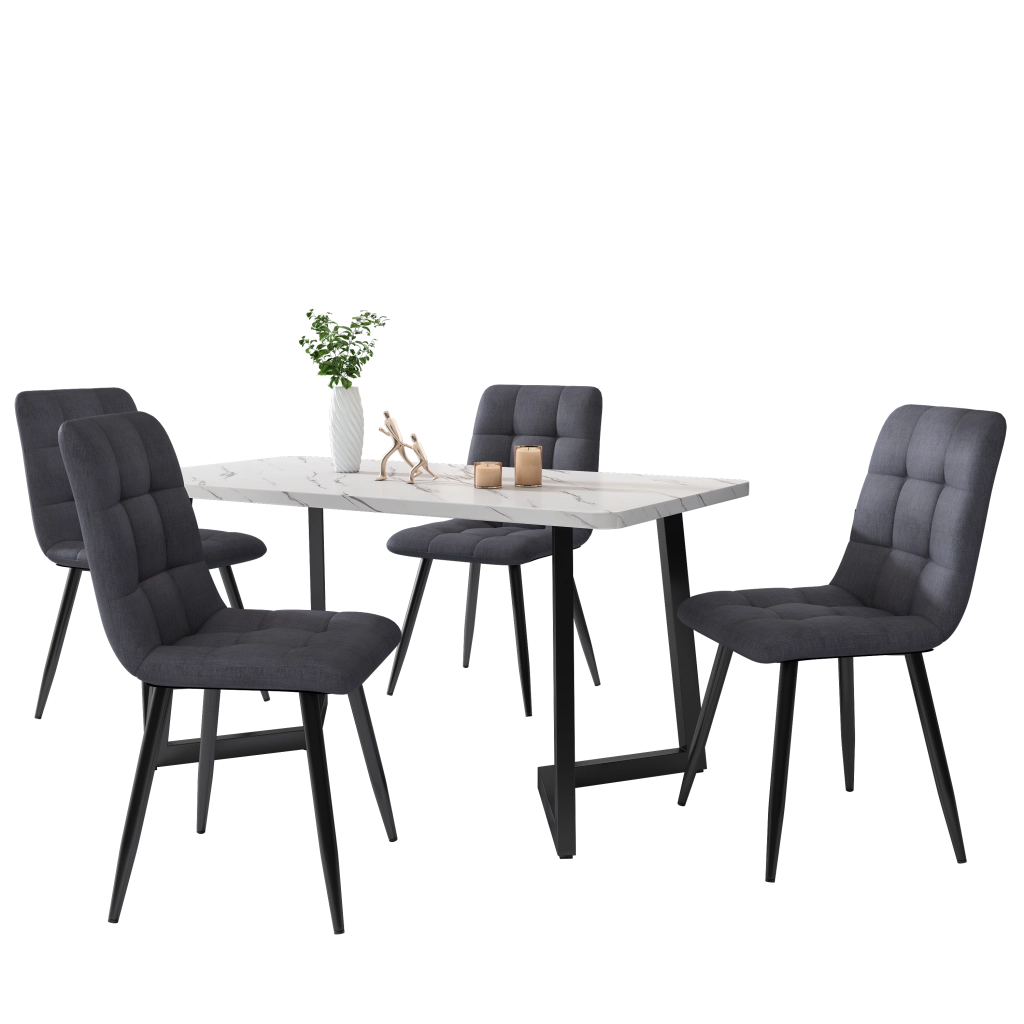 Sedia da pranzo (4 pezzi), grigio scuro, set di 4 sedie di design imbottite con schienale, seduta in lino, struttura in metallo
