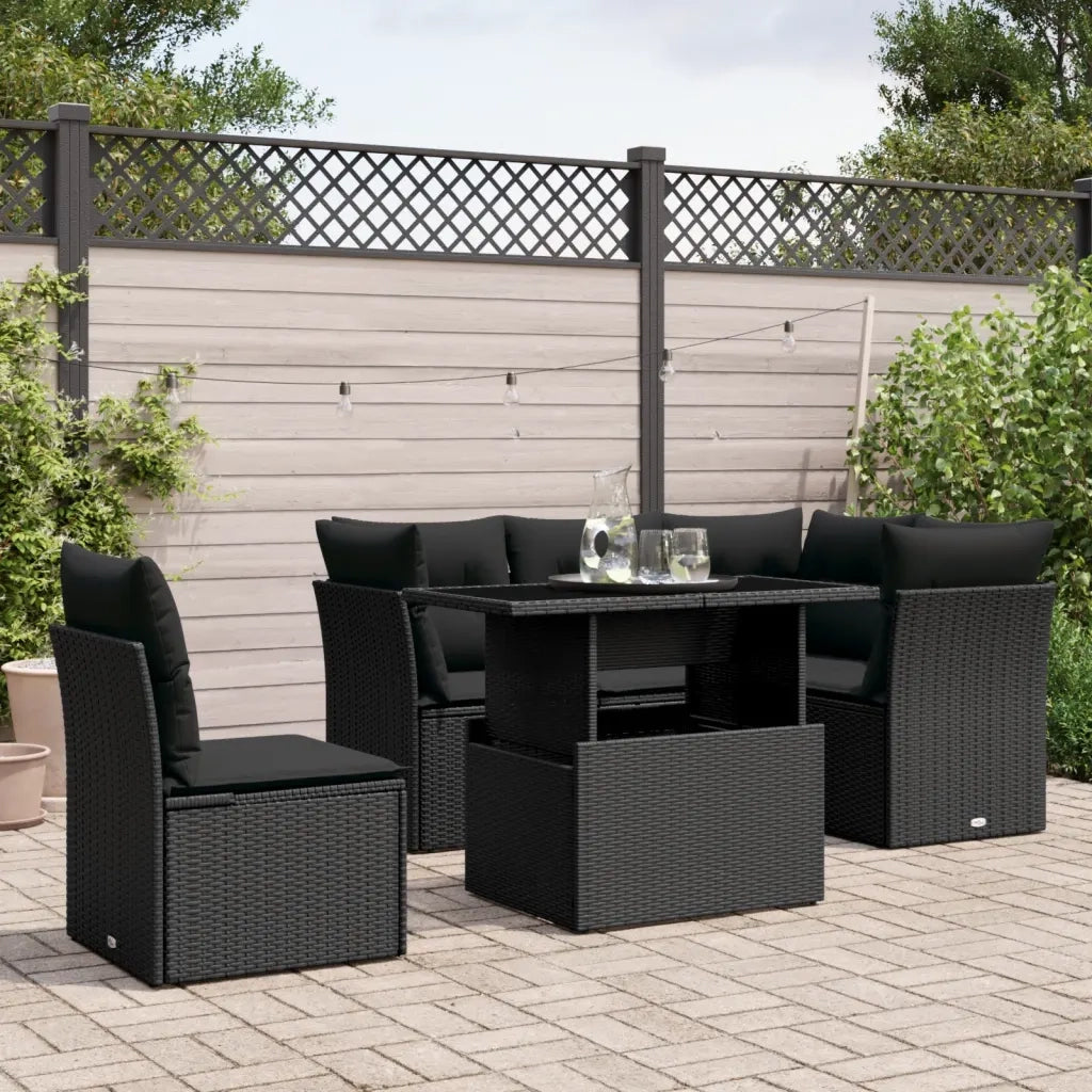 Set Divano da Giardino 6 pz con Cuscini Nero in Polyrattan 3266585