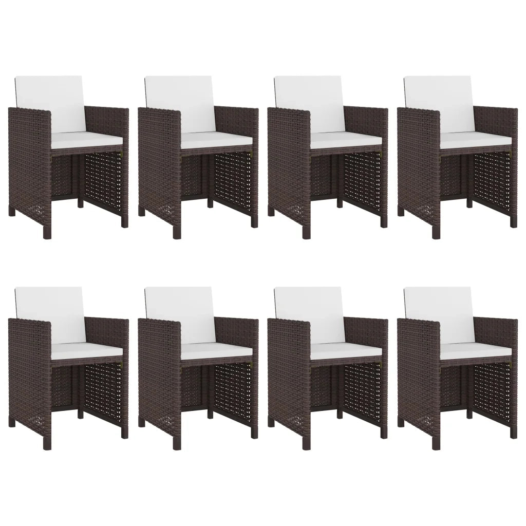 Set da Pranzo da Giardino 9 pz con Cuscini Polyrattan Marrone 42544