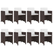 Set da Pranzo da Giardino 9 pz con Cuscini Polyrattan Marrone 42544